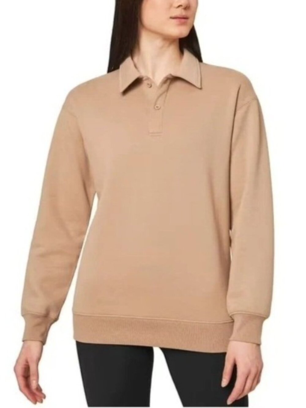 NWT Mondetta Women's XL Collared Polo Pullover Natural Tan Sweatshirt